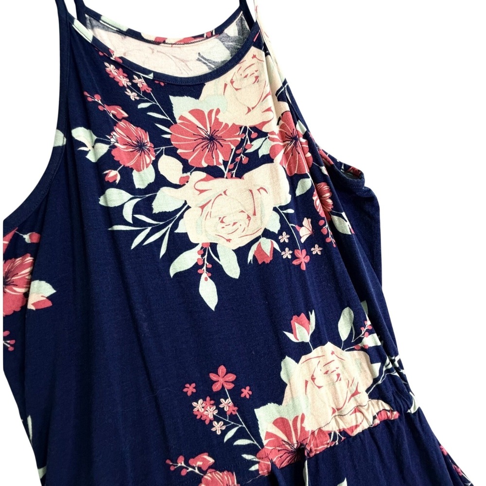 Navy Blue Floral Halter Neck Sleeveless Maxi Dress Medium 8-10 Spring Shower Y2K